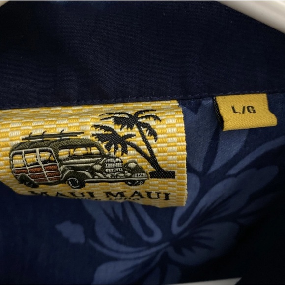 Hawaiian Camp Shirt Sz L Button Down Surf Woody Beach Vintage Car Print Floral - Picture 6 of 8